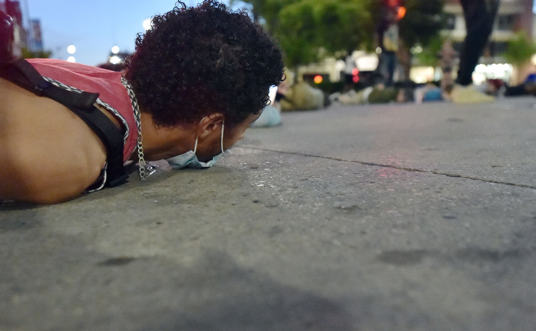 Protesters lay down on Main Street, recalling George Floyd's last moments